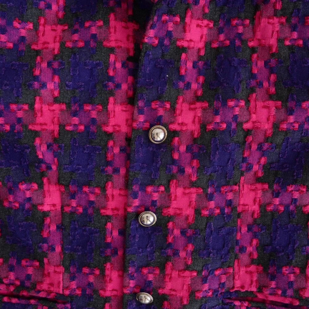 Vintage Collections Purple Pink 25% Wool Cross Plaid Houndstooth Blazer 12 - Picture 10 of 14